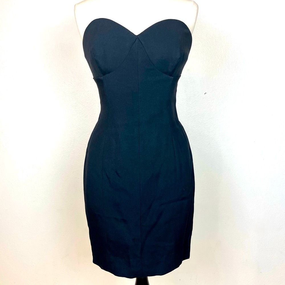 NICOLE MILLER perfect vintage classic LBD sexy strapless black midi.
